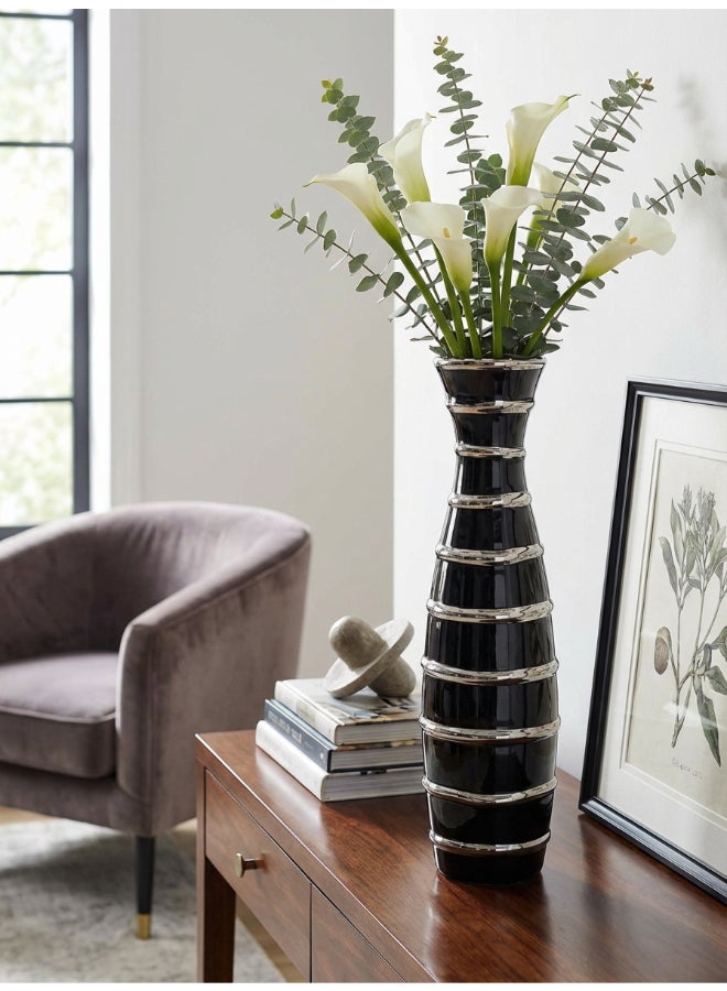 ايست من نون Ceramic Vase for Floral Decorative arrangement, Ht-44 cm | Black Silver Color | Ribbed Rays Design | Size -10.5x10.5x44 cm | Perfect for decorativing your living room, Ideal for decorating coffee table, dinning table, console table or any office or living space - Image 3